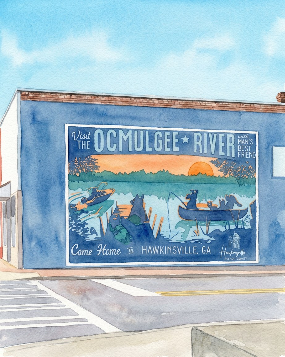 Ocmulgee River mural in Hawkinsville, Pulaski County
