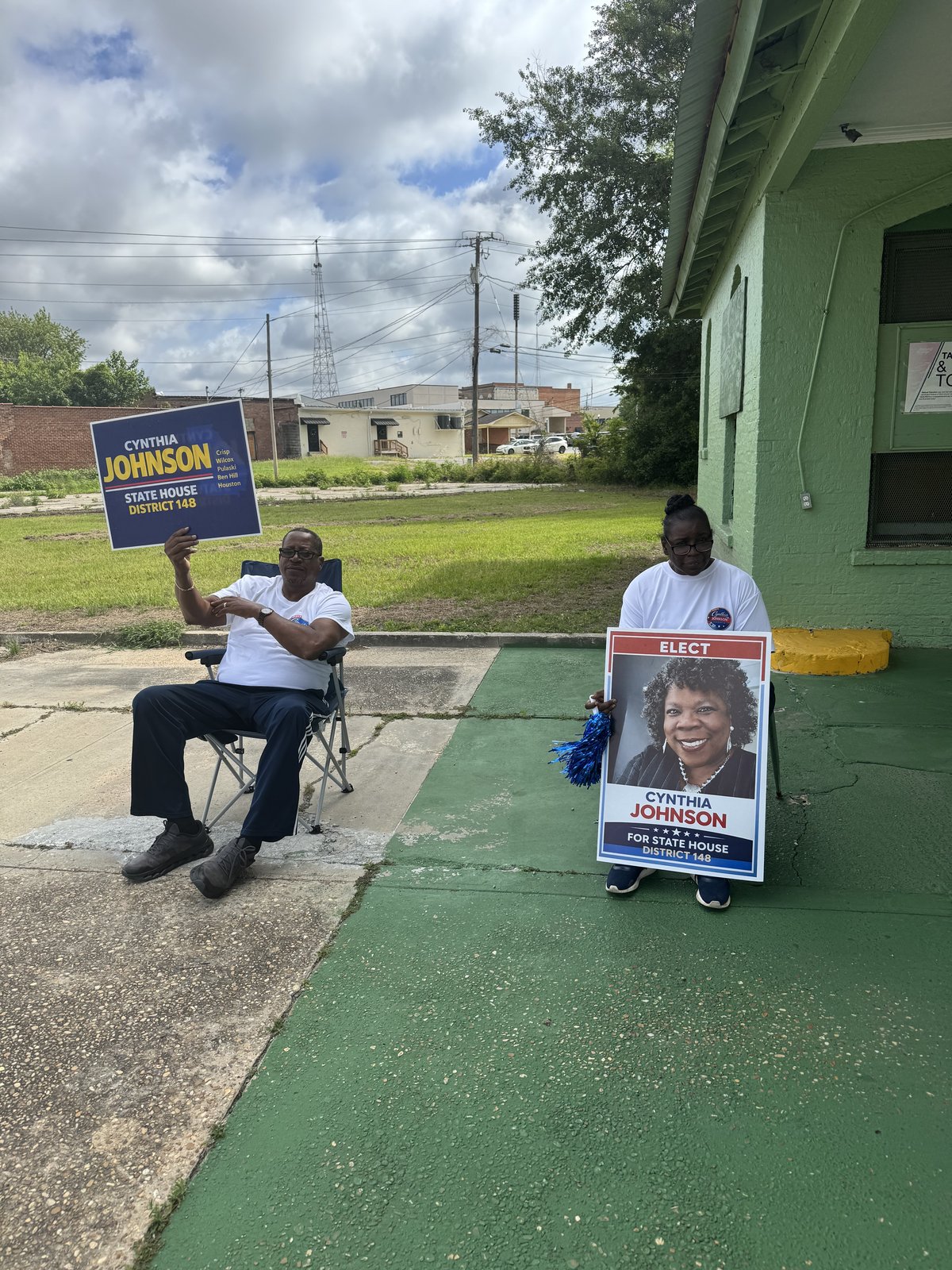 Cynthia Johnson canvassing with campaign materials